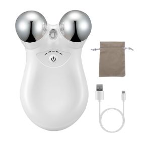 Micro Current Face Massager Rechargeable Face Neck Roller Intelligent Facial Massager with 5 Gears for Skin Tightening Skin Lifting Wrinkle Reduc (Color: White)